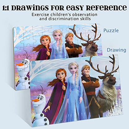 MZZOTOY Puzzles for Kids Ages 4-8, 60 Pieces Puzzles for Kids Ages 3-5 in a Metal Box Girls and Boys Learning Educational Jigsaw Puzzle Toys Gifts - color: A-frozen