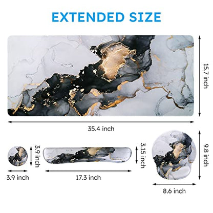 iCasso Desk Mat, Gaming Mouse Pad Wrist Support Set,4in1 XXL Large Mousepad + Keyboard Wrist Rest+Mouse Wrist Rest+Coaster Set with Ergonomic Design for Home Office Table Computer-Grey Ink Marble - color: Grey Ink Marble