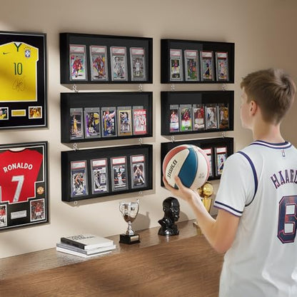Emfogo Card Display Case, 3 Pack Trading Card Display Frame Wall Mount, Wooden Baseball Card Display Case with Clear View, Graded Sports Card Display for Trading Card Collection (3 Pack-Black) - size: 1-Layer 3 Pack