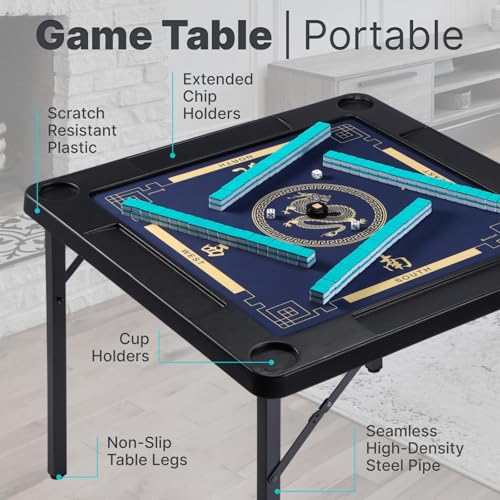 Queensell Folding Game Table with Double Sided Mat, Foldable Board Game Table for Mahjong, Domino, Poker, Puzzle, Card - 35 x 35 x 27 Inches with Storage Bag
