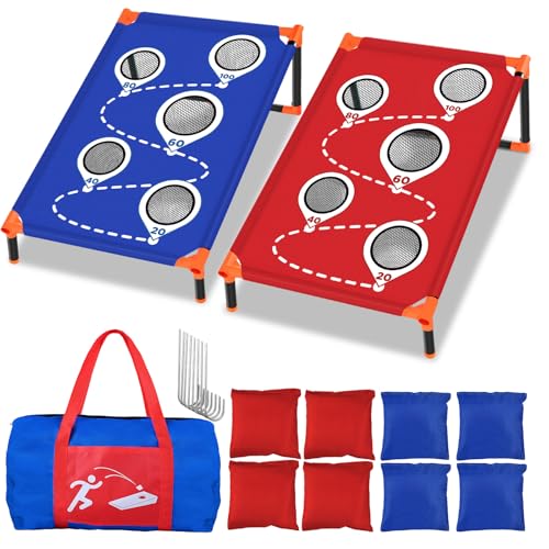 NZQXJXZ Portable Cornhole Board Set with 8 Bean Bags Corn Hole Toss Game Cornhole Games for Indoor and Outdoor Parties, Ideal for Kids, Adults, Camping Travel,Parties,Beach, Yard - style: Classic Map Style