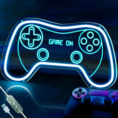Motion Sensor Gamer Neon Sign Neon Light for Boys Room, Game Controller LED Sign for Gaming Room Decor,Neon Signs USB-Powered With Auto-on/off Switch,Gamer Gifts for Teens,Boys,Kids - color: 3D Ice Blue