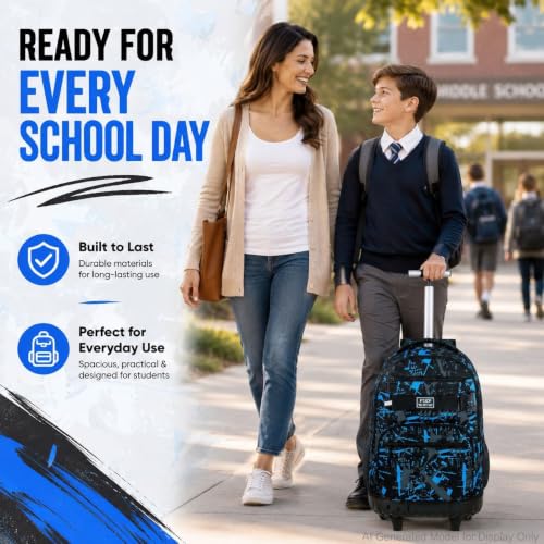 3Pcs Rolling Backpack for Boys Men, Travel Roller Backpacks with Wheels for Adults, Teens College Graffiti Wheeled Bookbag with Lunch Box(Blue) - color: Airbrush Blue