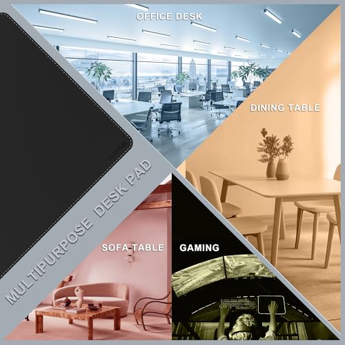 CENNBIE Leather Desk Mat Protector, 35.5" x 16" Office Desk Pad (Black) | Premium stitched edges resist wear. Easy to clean. Protects desk from spills, stains ,scratches. Smooth glide. Office & home. - color: Black, size: 35.5" x 16"