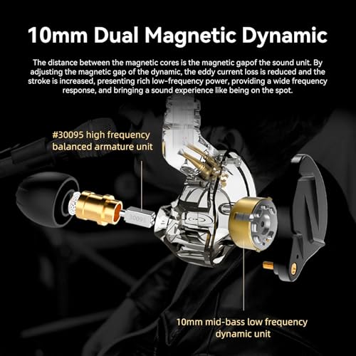 Kinboofi KZ ZSN PRO X Gaming Earbuds, in Ear Earphone 1BA 1DD HiFi Bass Earbuds Headphone, Noise Cancelling Headset Metal IEM with Removable C Pin Cable (Black with Microphone) - color: Dark Black, size: With Mic, style: With Mic