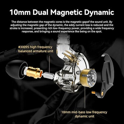 Kinboofi KZ ZSN PRO X Gaming Earbuds, in Ear Earphone 1BA 1DD HiFi Bass Earbuds Headphone, Noise Cancelling Headset Metal IEM with Removable C Pin Cable (Black with Microphone) - color: Dark Black, size: With Mic, style: With Mic