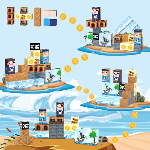 Bmag Magnetic Building Blocks Pirate-Themed Set 35 Pcs, Designed for STEM Education and Group Activity for Kids Aged 3+, Packaged with Storage Box as Gifts for Boys and Girls - size: 35Pcs
