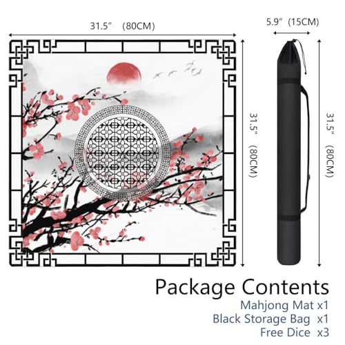 Elegant Mahjong Mat for Table, 31.5*31.5in Anti Slip Mahjong Table Cloth, Noise Reduction, Neoprene Mah jongg Mat with Carrying Bag & 3 Dices, Poker Board Tile Games Mats, Chinese Ink Painting Style - color: Ink Style02