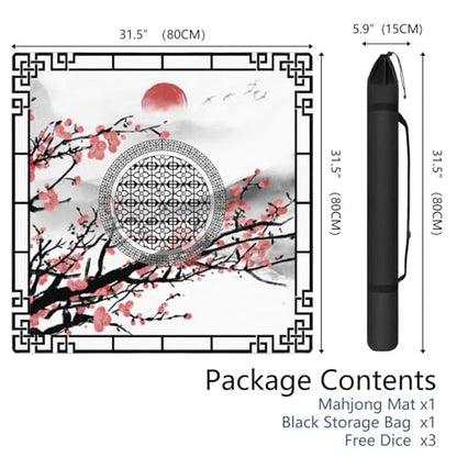 Elegant Mahjong Mat for Table, 31.5*31.5in Anti Slip Mahjong Table Cloth, Noise Reduction, Neoprene Mah jongg Mat with Carrying Bag & 3 Dices, Poker Board Tile Games Mats, Chinese Ink Painting Style - color: Ink Style02