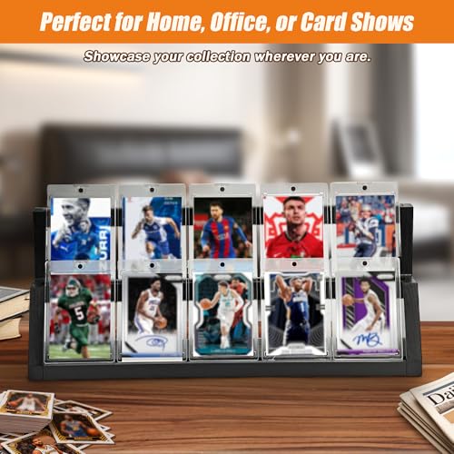 2-Tier Wooden Trading Card Display Stand - Black Display Case for Graded Sports Cards, Baseball & Basketball Card Collection Showcase(WD4017) - color: Black 2-tier