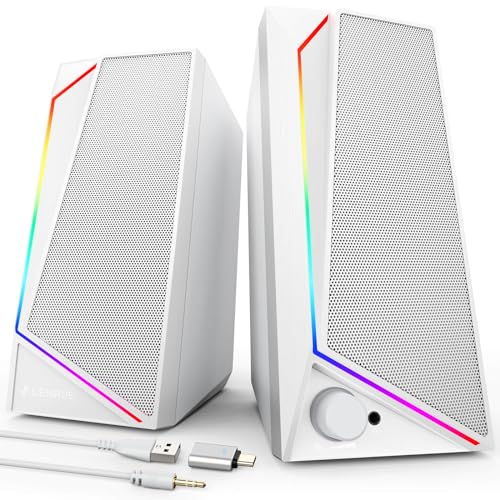 LENRUE Computer Speakers, USB/USB-C Powered PC Speakers with Loud Stereo Sound, Headphone-in for Desktop, Laptop, Monitor - color: 1059White