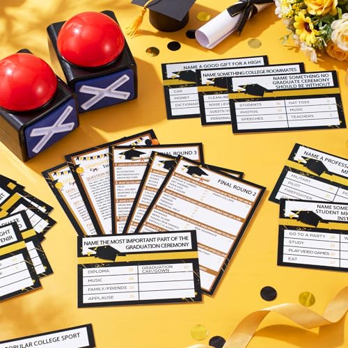 Shappy 25 Pcs Graduation Friendly Feud Game with 2 Answer Buzzers, Graduation Trivia Game Feud Card Festival Guessing Holiday Activity for Class School Team Groups Party