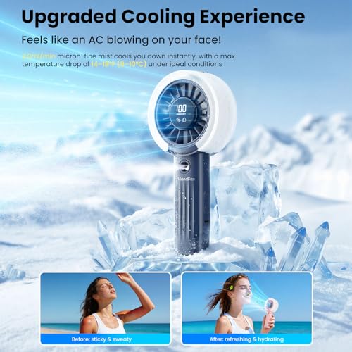HandFan Upgraded Misting Fan with LED Display – Extreme Cooling Portable Handheld Fan with Water Mist Spray, 50% Stronger Airflow & Quieter, USB Rechargeable for Travel/Park/Disney/Beach/Concert/Game - color: A+Royal Blue