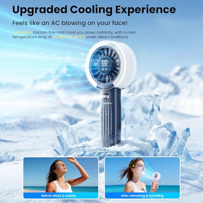 HandFan Upgraded Misting Fan with LED Display – Extreme Cooling Portable Handheld Fan with Water Mist Spray, 50% Stronger Airflow & Quieter, USB Rechargeable for Travel/Park/Disney/Beach/Concert/Game - color: A+Royal Blue