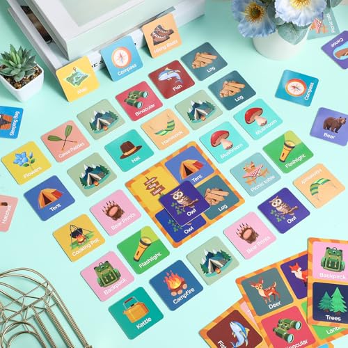 Fuutreo 82 Pcs Memory Matching Games Camping Theme Matching Cards | Camp Theme Memory Game Concentration Cards for Kids Ages 8-12 Match Training Educational Gifts Family Supplies - style: Camping
