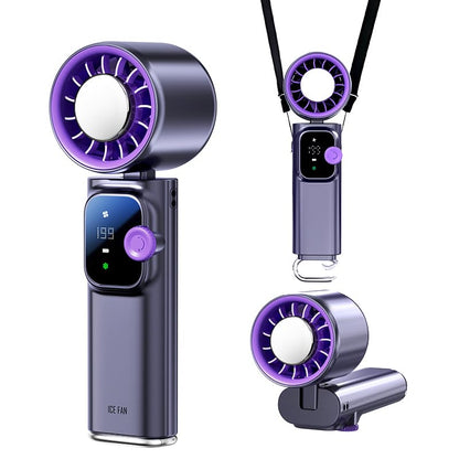Portable Handheld Turbo Fan with Cooling Plate, 1-199 Speeds, LED Display | 4000mAh USB-C rechargeable battery, 15000 RPM motor, neck and desk modes for travel, office and camping - color: Grey Purple
