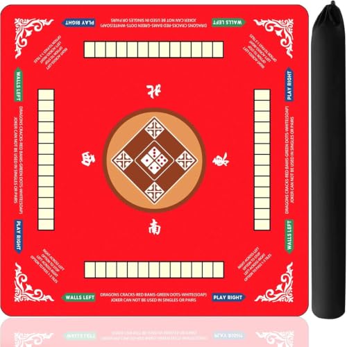 Mahjong Mat with Rule, 31.5x31.5Inch American Mahjongg Table Mat (Red) | Anti-Wrinkle&Foldable Neoprene Mahjongg Travel Mat for Table with Learning Rule, Anti-Slip Noise Reduction Includes Carry Bag - color: Red