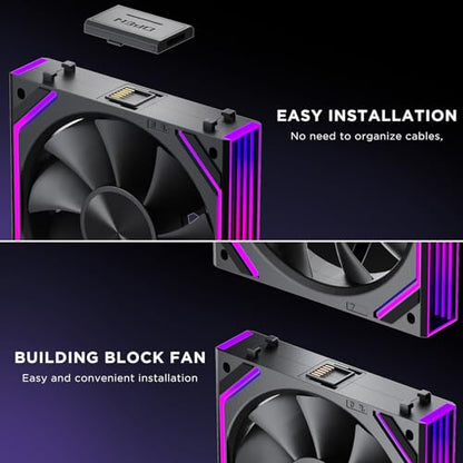 Interstellar V2 RS 120mm Case Fan Infinity Mirror Module Daisy-Chain ARGB Fan Triple Pack Suitable PC Cooling Fans 360mm AIO Cooler(Black-3Pack) - color: V2RS Black Forward-3Pack