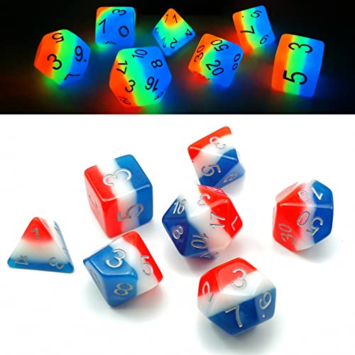 Bescon Glowing Polyhedral Dice 7pcs Set French KISS, Luminous RPG Dice Glow in Dark, DND Role Playing Game Dice - color: French Kiss