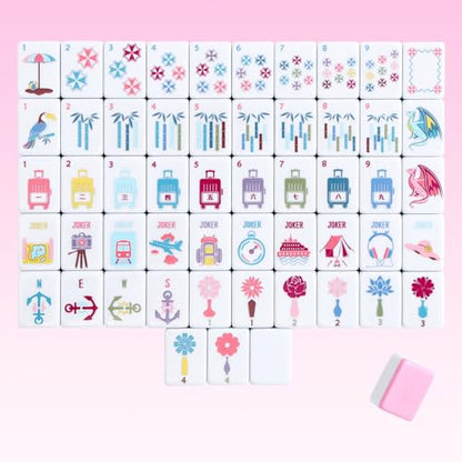 160 Pink Printed American Mahjong Game Set with Carrying Bag and Accessories, 1.2’’ Mahjong Tiles Set - style: 3-Pink