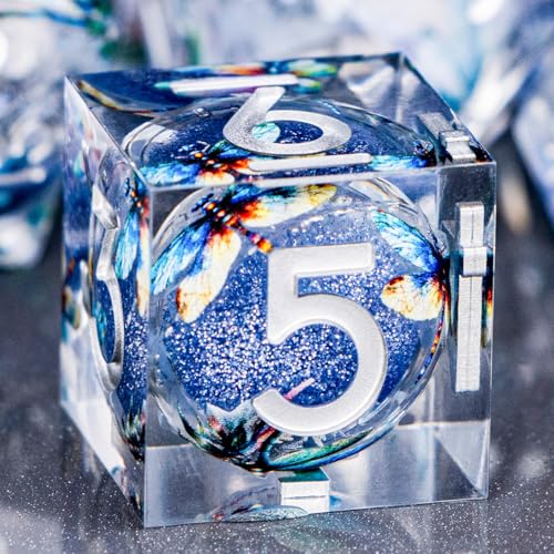 DND Dragonfly Dice 7PCS Polyhedral Sharp Edge Dice Set with Gift Case for Dungeons Dragons Role Playing Game, RPG Resin D and D Dice D6 D8 D10 D12 D20 D% (Silver Blue) - color: Qt-silver Blue
