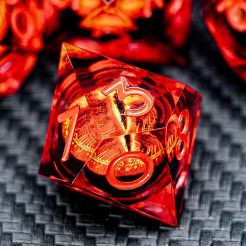 ARUOHHA DND Resin Dice Gazes Eye Dice Red Liquid Core Flaming RPG Sharp Edged Dice Set with Gift Box, Polyhedral D and D Dice Set Compatible with Dungeons Dragons Role Playing Game D20 D6 - color: Sl01-red