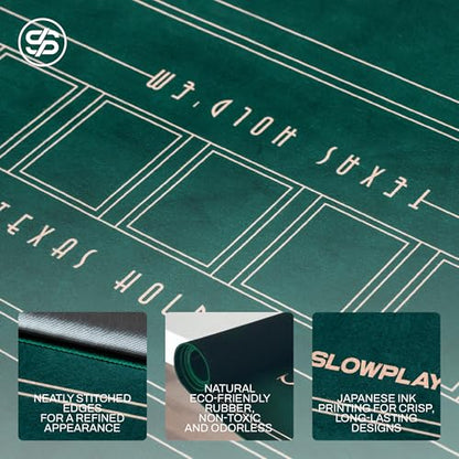 SLOWPLAY Nash Poker Mat, Ultra Smooth, Portable, Art Deco Layout | Velvety smooth surface; non-slip rubber base; hemmed edges; lightweight, easy to carry; exquisite Art-Deco design - color: 47 X 27 Inch