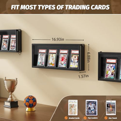 Emfogo Card Display Case, 6 Pack Trading Card Display Frame Wall Mount, Wooden Baseball Card Display Case with Clear View, Graded Sports Card Display for Trading Card Collection (6 Pack-Black) - size: 1-Layer 6 Pack