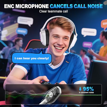 2.4GHz Wireless Gaming Headset for PS5, PS4, Switch, Mac, PC, Ultra-Low Latency, 50+ Hr Battery, Stereo Sound Gaming Headphones with Noise-Canceling Mic, Bright Black White - color: White