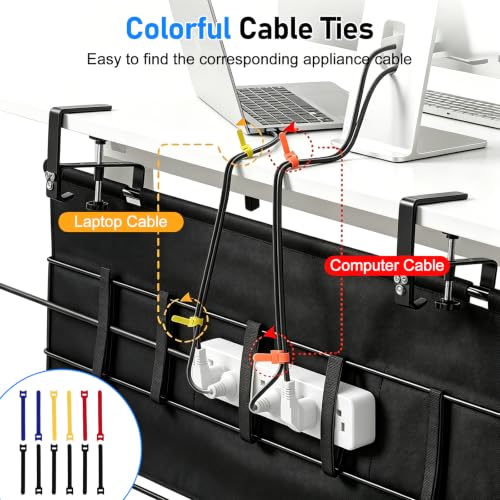 36" Under Desk Cable Management Tray, No-Drill Clamp-On Under Desk Cord Management for Desk, Anti-Sag Fabric Wire Management for Power Strips, Cable Raceways Tray Cord Hiders for Office/Home (Black)