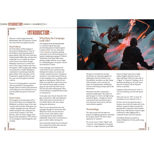 Modiphius Entertainment: Five Leagues from the Borderlands (3rd Edition) - Hardcover RPG Book, Solo & Co-Op Adventure Wargaming,Tabletop Strategy Game