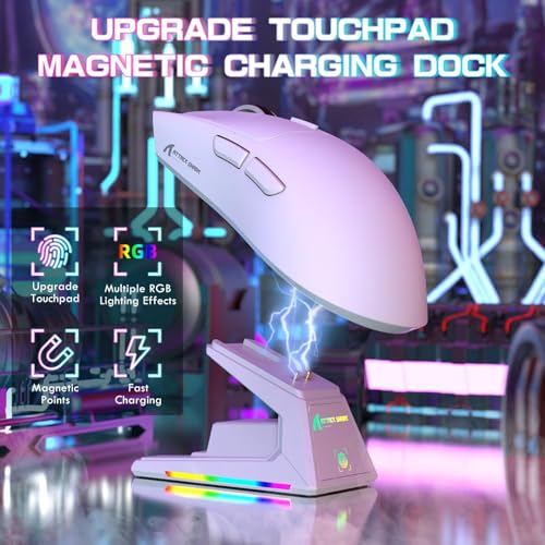 ATTACK SHARK X1 Ultralight Tri Mode Wireless 40000 DPI Gaming Mouse-White | Magnetic RGB Charging Dock,PixArt PAW3395 Pro Sensor,BT/2.4Ghz/Wired,1K Polling,Optical Micro Switch,Driver for PC Mac Gamer - color: White