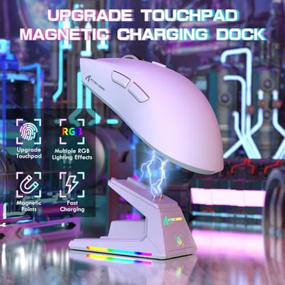 ATTACK SHARK X1 Ultralight Tri Mode Wireless 40000 DPI Gaming Mouse-White | Magnetic RGB Charging Dock,PixArt PAW3395 Pro Sensor,BT/2.4Ghz/Wired,1K Polling,Optical Micro Switch,Driver for PC Mac Gamer - color: White