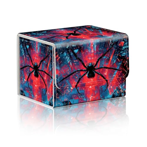 Trading Card Storage Box, Holds 100+ for MTG Cards, Premium PU Leather with Magnetic Closure, Giant Spider In Neon City Durable Deck Box for Magic the Gathering, Trading Card Games - color: Giant Spider In Neon City
