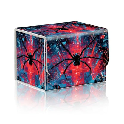 Trading Card Storage Box, Holds 100+ for MTG Cards, Premium PU Leather with Magnetic Closure, Giant Spider In Neon City Durable Deck Box for Magic the Gathering, Trading Card Games - color: Giant Spider In Neon City