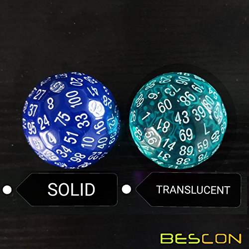 Bescon Translucent Polyhedral Dice 100 Sides Dice, Transparent D100 die, 100 Sided Cube, D100 Game Dice,100-Sided Cube of Teal - color: Translucent Teal D100