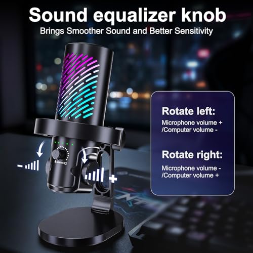 RGB USB Gaming Microphone for PC, Streaming & Podcast, Cardioid Condenser Mic with Noise Reduction, Touch Mute, Headphone Monitoring, Gain Control, Plug & Play for Mac Phone