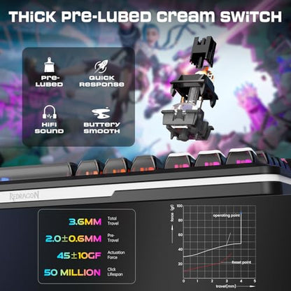 Redragon Wireless Mechanical Gaming Keyboard - Gasket-Mounted RGB Backlit, Custom Keys, 3-Mode(Bluetooth/2.4G/USB), Hot-Swap Pre-Lubed Switches, Screen & Control Knob - Cyber Mecha Style, Plasma Arc - color: Plasma Arc