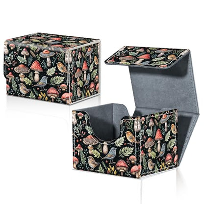 Card Deck Box for MTG Trading Cards with Magnetic Closure,Premium Card Storage Box Case Cover for TCG CCG Magic Cards,Mushroom and Birds - color: Mushroom and Birds