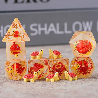 DND Resin Dice Set, Polyhedral D&D Raccoon Dice Inclusion Dice for Dungeons and Dragons MTG RPG - color: Turtle-red1