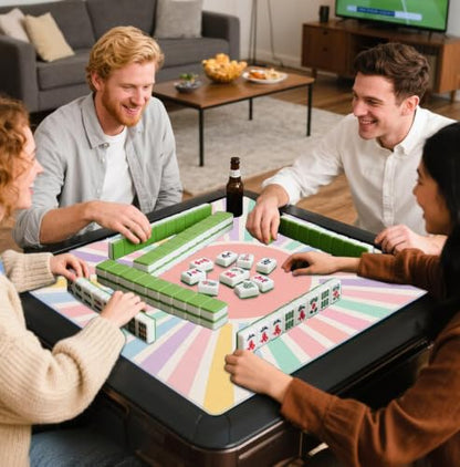 Boho Pink Pastel Rainbow Sunshine Mahjong Mat 31.5x31.5 Inch | Preppy Pastel Rainbow Sunshine Non-Slip Noise Reduction Mah Jong Table Mat Cover Gifts for Mahjong Lovers Dominoes - color: Boho Sunshine