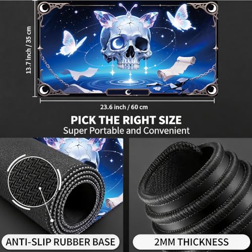 for MTG Playmat, for TCG Play Mat, 24 x 14 inches, Magic Game Card Mat Commander Playmat,Trading Card Inked Game Mat,Battle Game Rubber Non-Slip Mat - Skull Butterfly - color: Skull Butterfly