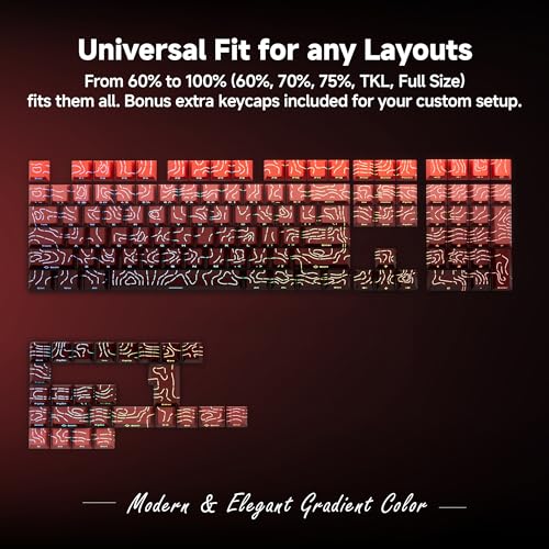 133 Aesthetic Topographic PBT Keycaps, No Tearing, Never Fade & Non-Slip, Modern RGB Backlit Red-to-Black Gradient Keycaps for Mechanical Keyboard - Ergonomic (Doubleshot, Fit for All MX Layout) - color: Black Red Gradient