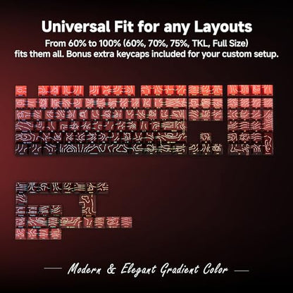 133 Aesthetic Topographic PBT Keycaps, No Tearing, Never Fade & Non-Slip, Modern RGB Backlit Red-to-Black Gradient Keycaps for Mechanical Keyboard - Ergonomic (Doubleshot, Fit for All MX Layout) - color: Black Red Gradient