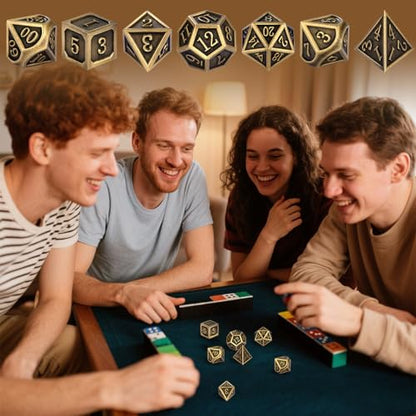 Metal Dice Set, 7pcs Polyhedral Metal DND Dice Set, DND Starter Set, D&D Gifts with Gift Bag, Role Playing Board Games Accessories, Bronze - color: Bronze + Gift Bag