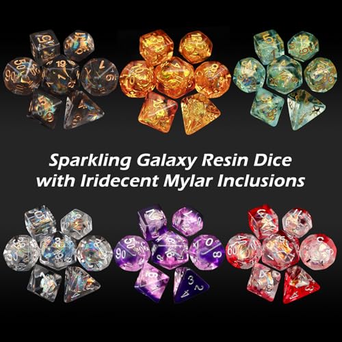Haxtec Blue DND Dice Set, 7 Pcs Iridescent Resin Polyhedral RPG Dice | Galaxy Role Playing Games Dice with Velvet Pouch, Compatible with Dungeons and Dragons, Gifts for D&D Lovers - color: Blue