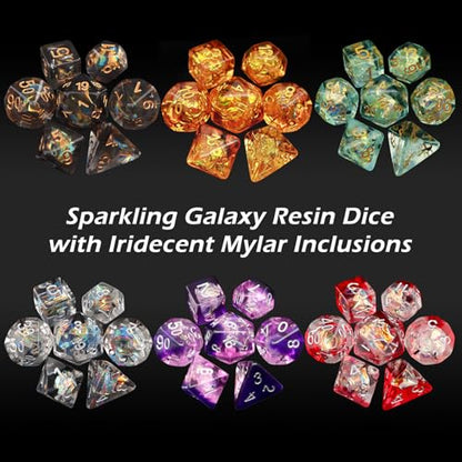 Haxtec Light Green DND Dice Set, 7-Piece Resin Polyhedral RPG Dice | Iridescent Standard Dice with Velvet Bag, Sparkly Fairy, Rounded Edge, Compatible with Dungeons and Dragons, MTG Gifts - color: Light Blue Green