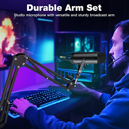 ZealSound Podcast Microphone with Boom Arm, USB Mic with Noise Reduction, Mute, Echo & Volume Control, Zero-Latency Monitoring, Compatible with PC Mac iPhone & Android, for Podcasting Gaming YouTube - color: Black