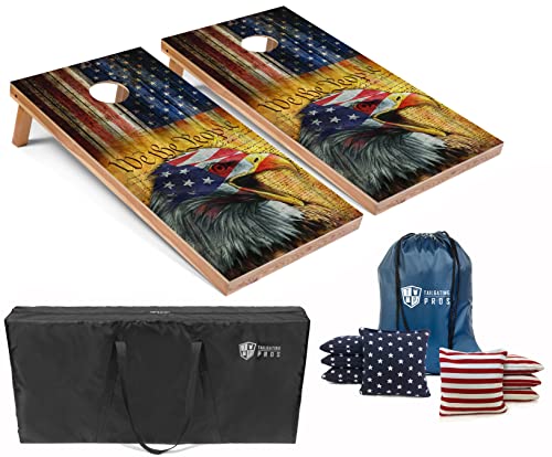 Tailgating Pros American Themed Lightweight Corn Hole Board Set w/Multicolored Built-in LED Lights, Bean Bags and Carrying Case - 4'x2' Cornhole Toss - color: We the People Flag