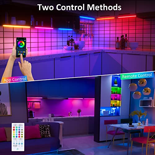 Benreom 3 Pcs RGB Under Cabinet Lights Kit, Smart App and Remote Control Under Cabinet Lighting, Dimmable Under Counter Lights for Kitchen, Plug in LED Lights Bar for Cabinet, Counter, Workbench, Desk - size: 3 Pack